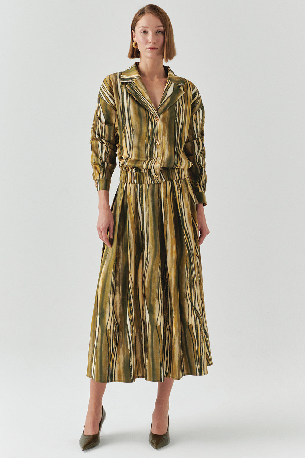 Exquise-Desenli Uzun Kollu Gold Düğmeli Regular Ceket-CEKET-5-Milagron.com