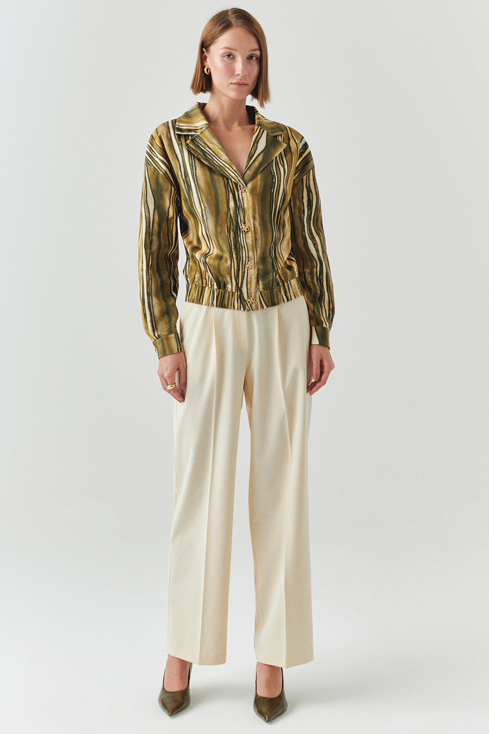 Exquise-Desenli Uzun Kollu Gold Düğmeli Regular Ceket-CEKET-6-Milagron.com