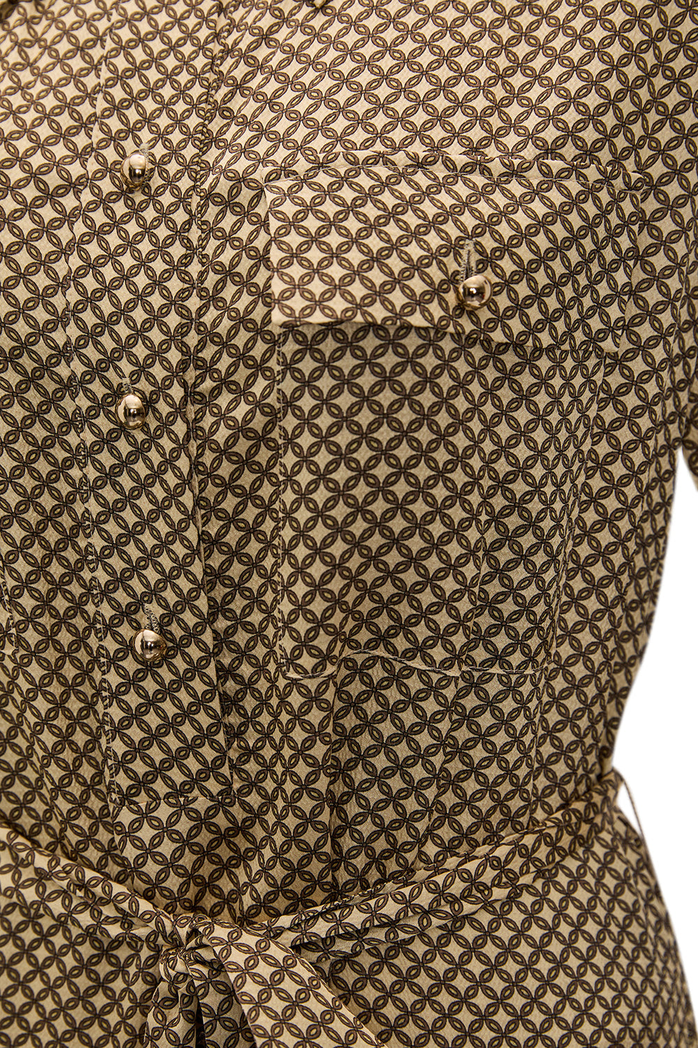 Exquise-Desenli Uzun Kollu Regular Dokuma Gömlek Elbise-ELBİSE-3-Milagron.com