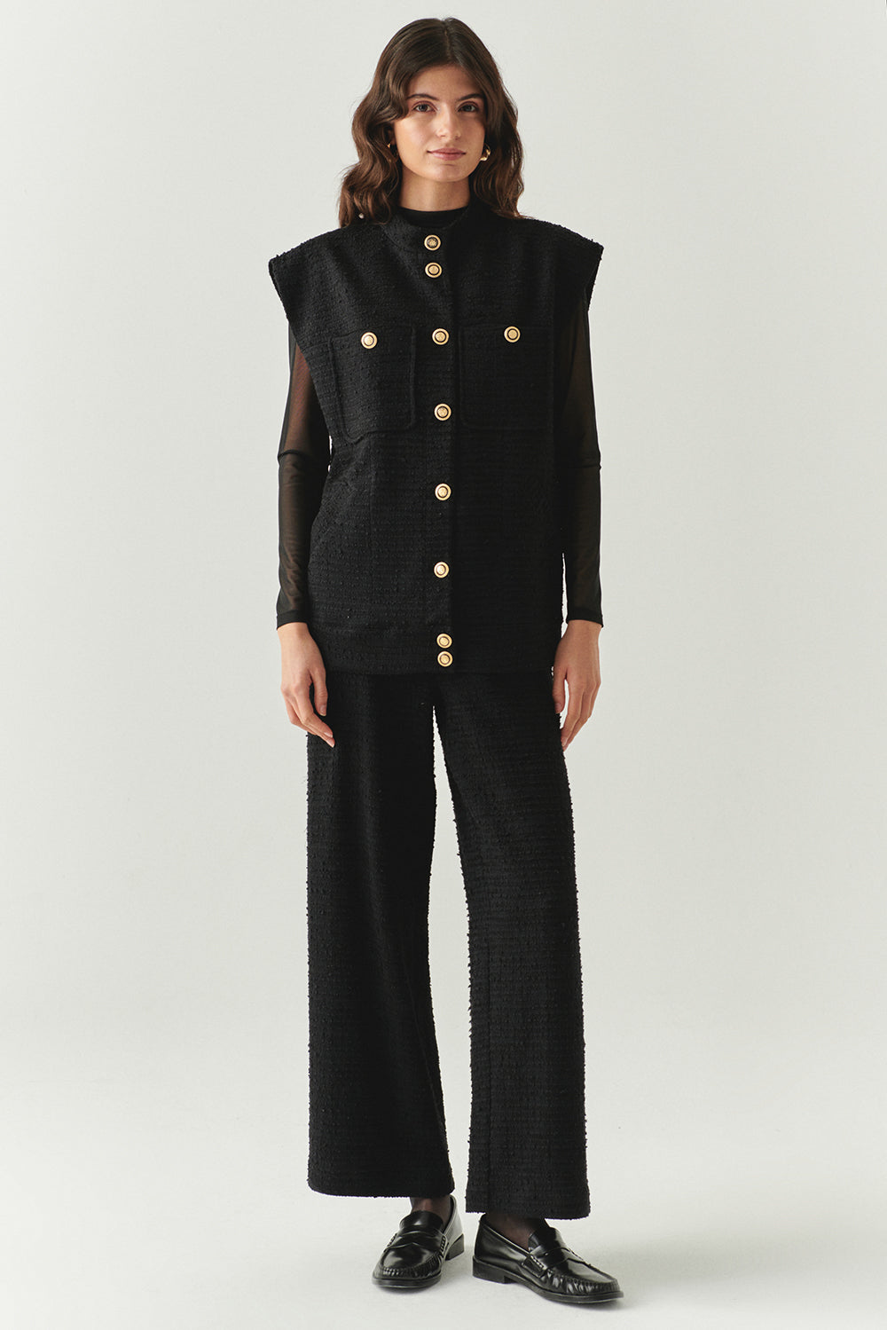 Exquise-Düğme Detaylı Cepli Regular Dokuma Siyah Yelek-YELEK-4-Milagron.com