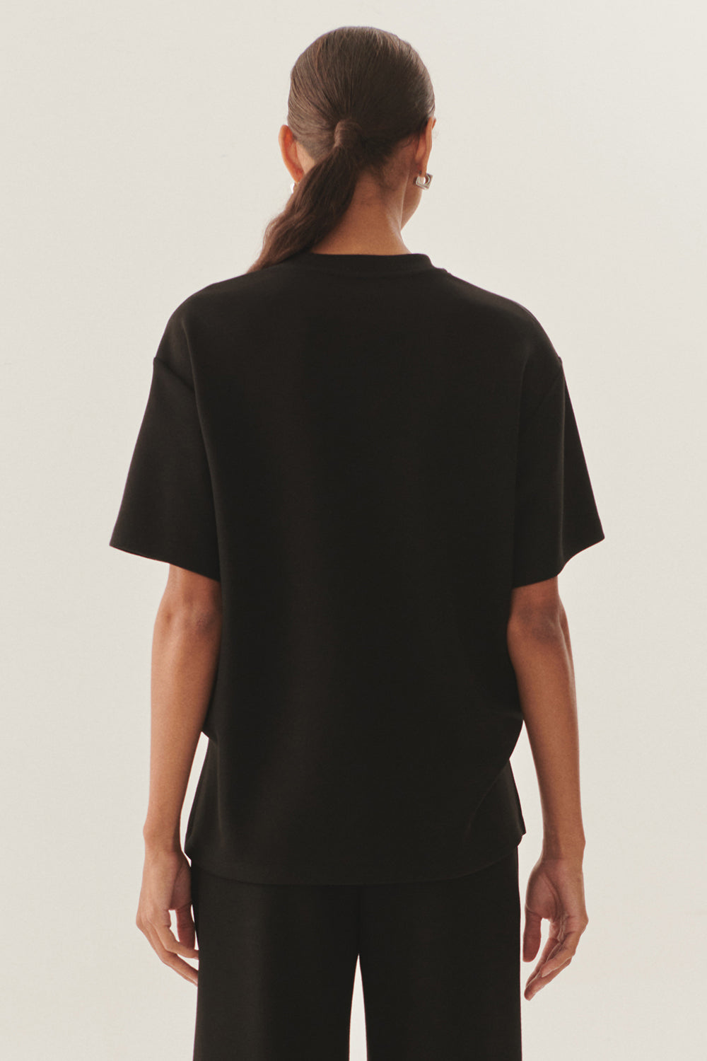 Exquise-Düğme Detaylı Rahat Kesim Siyah örme Pantolon-Pantolon-4-Milagron.com