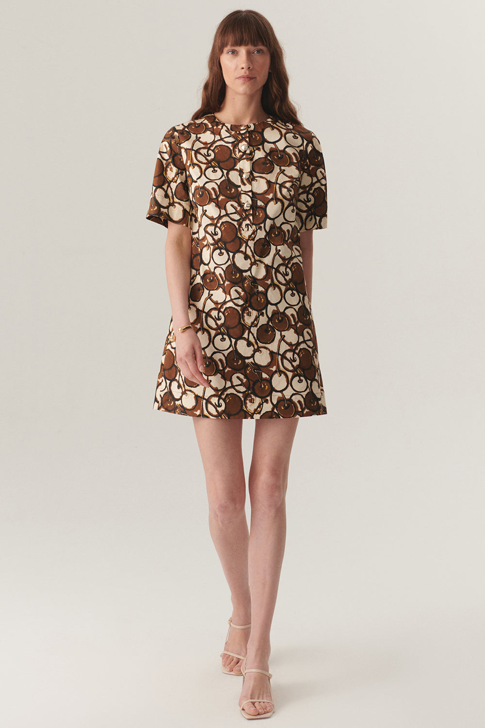 Exquise-Düğmeli Bisiklet Yakalı Kısa Kol Desenli Mini Elbise-Elbise-1-Milagron.com