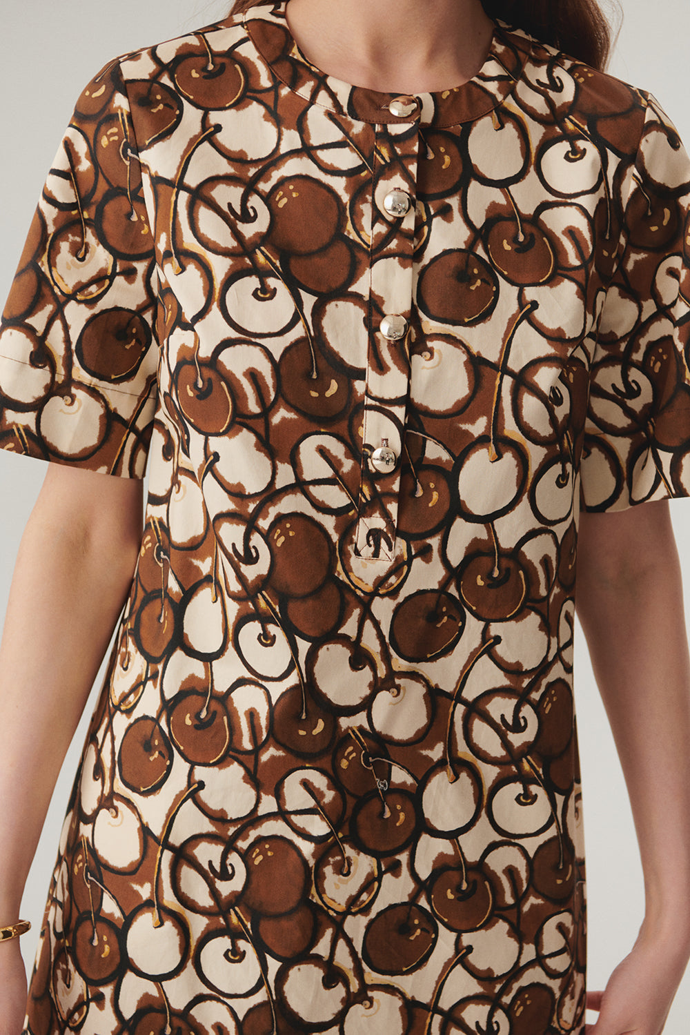 Exquise-Düğmeli Bisiklet Yakalı Kısa Kol Desenli Mini Elbise-Elbise-5-Milagron.com