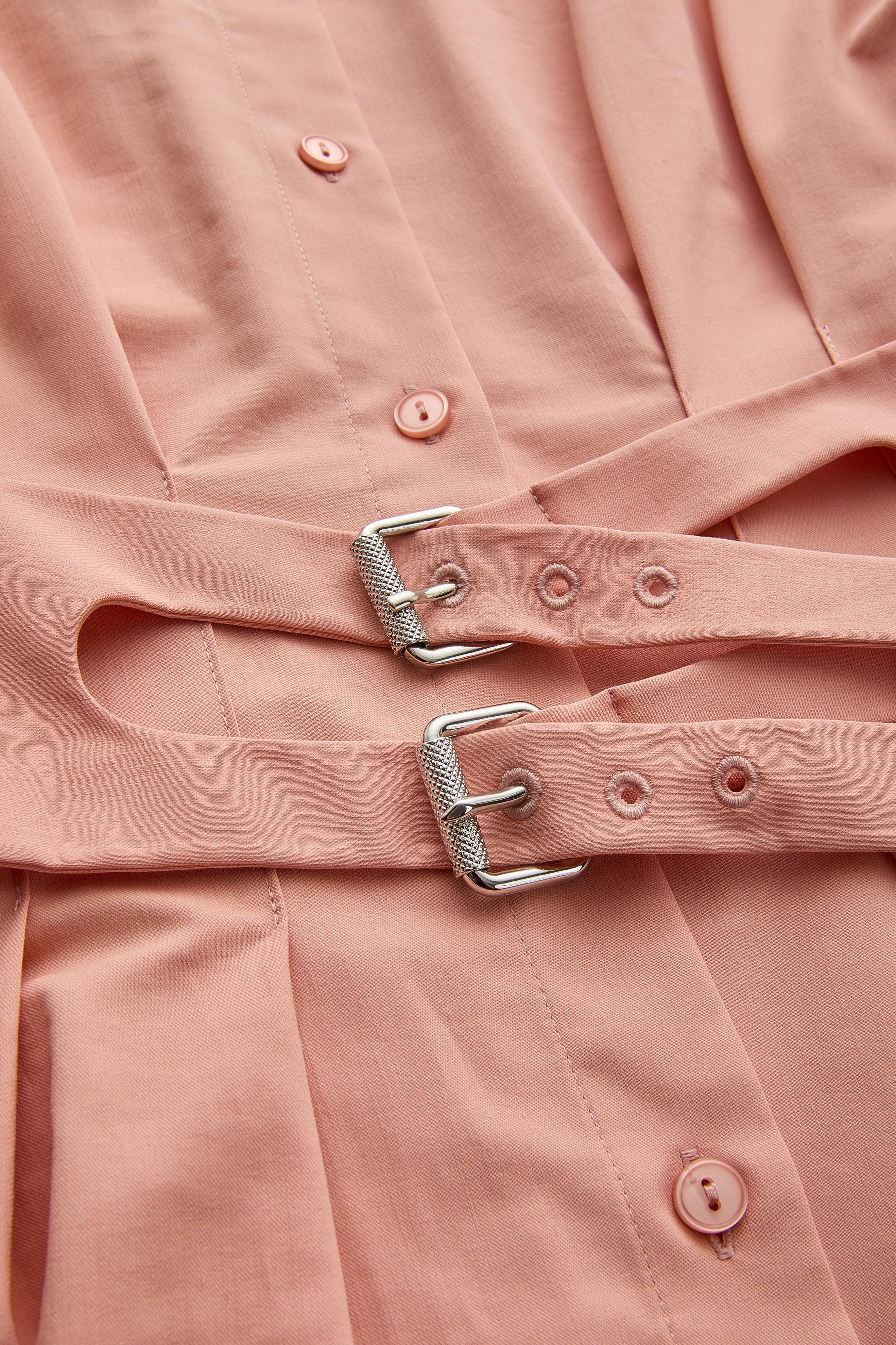 Exquise-Düşük Kol Kemer Detaylı Midi Boy Pamuklu Gömlek Elbise-ELBİSE-6-Milagron.com