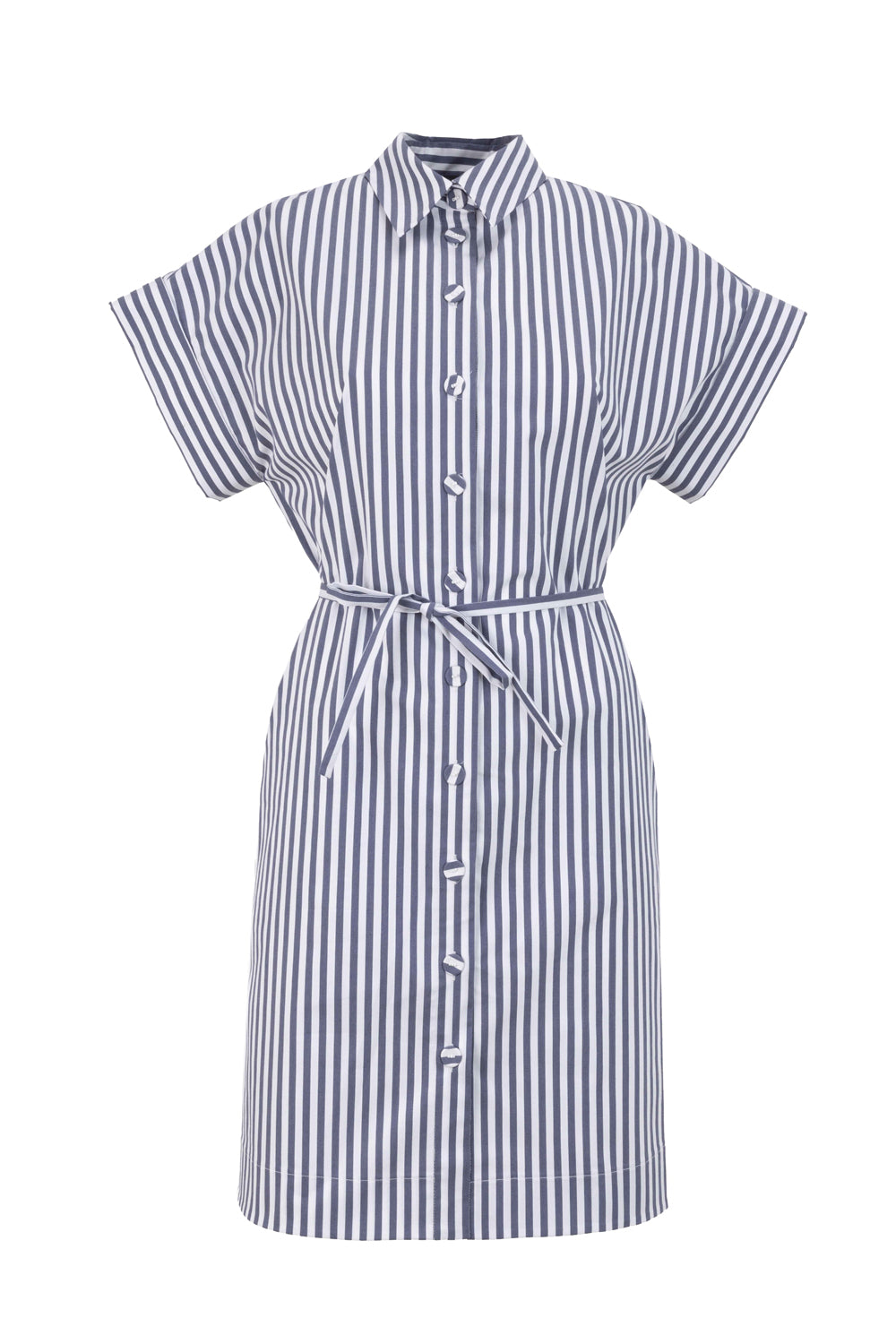 Exquise-Düşük Kol çizgili Mini Boy Pamuklu Gömlek Elbise-Elbise-1-Milagron.com