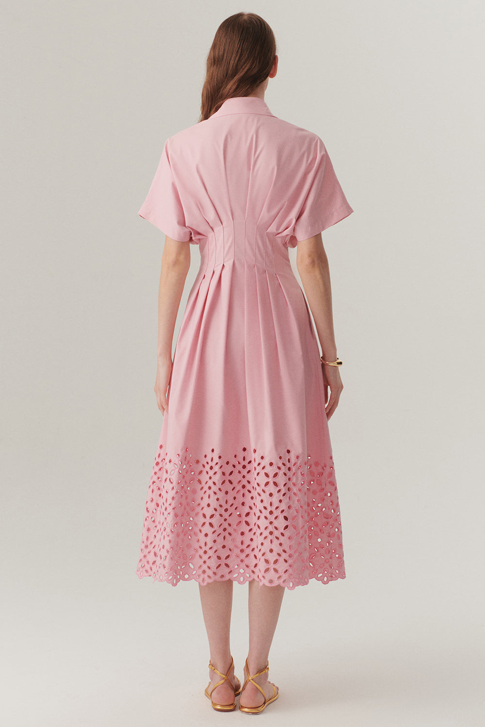 Exquise-Düşük Kol önden Düğmeli Etek Uçları Fistolu Bele Oturan Midi Boy Gömlek Elbise-ELBİSE-2-Milagron.com