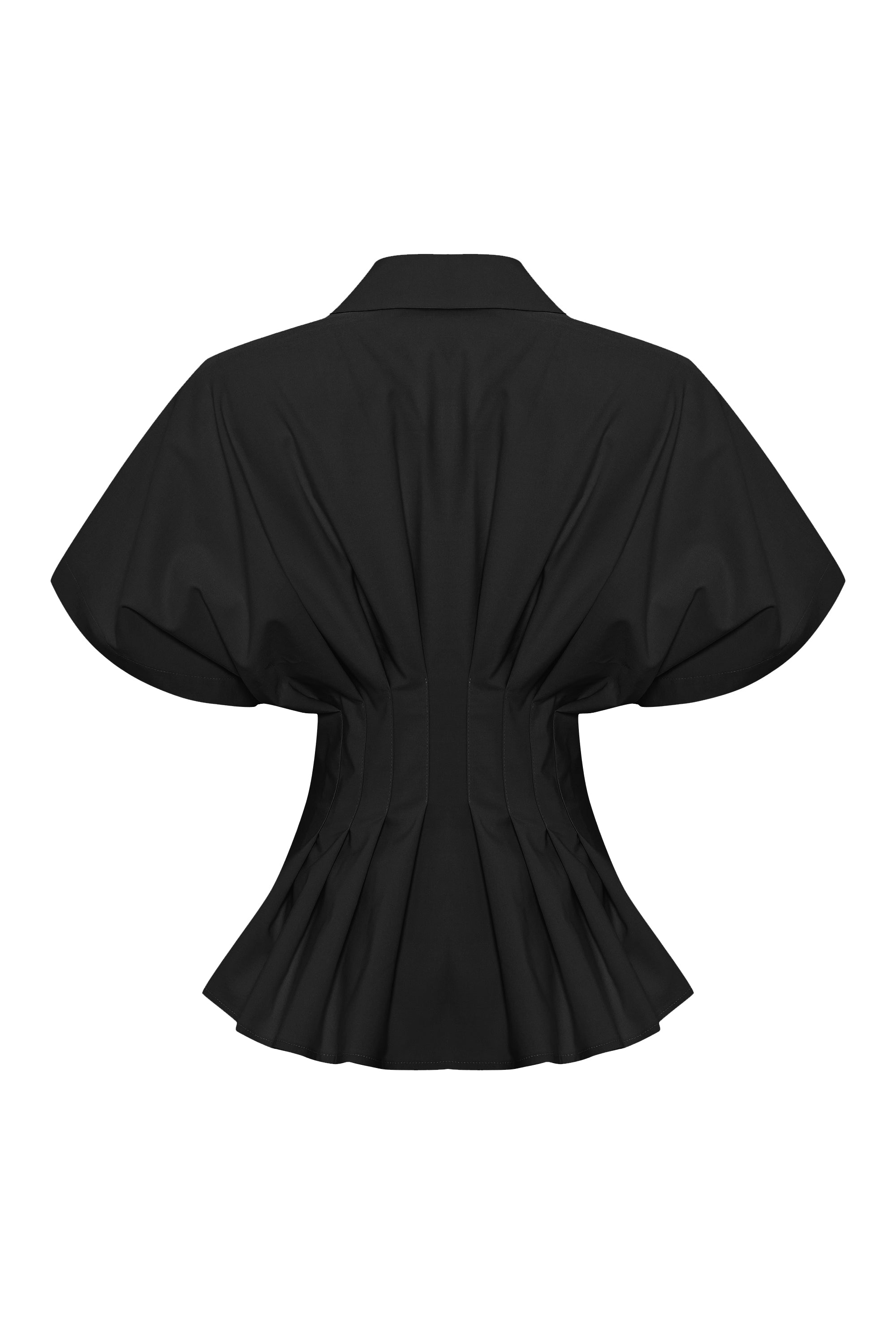 Exquise-Düşük Kollu Bele Oturan Pileli Poplin Gömlek-Gömlek-9-Milagron.com