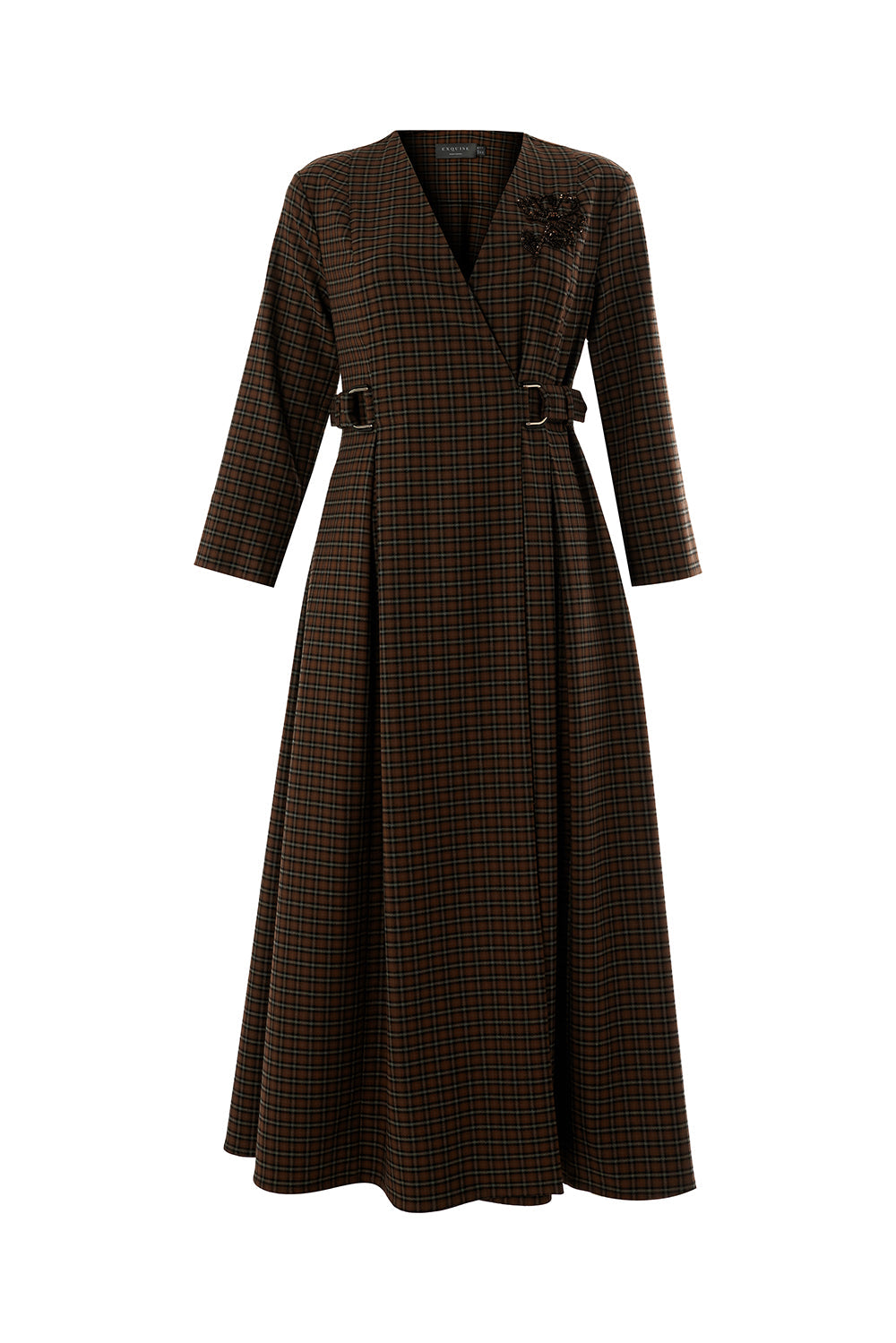 Exquise-Ekose Beli Kemer Detaylı Anvelop Slim Fit çok Renkli Midi Elbise-ELBİSE-6-Milagron.com