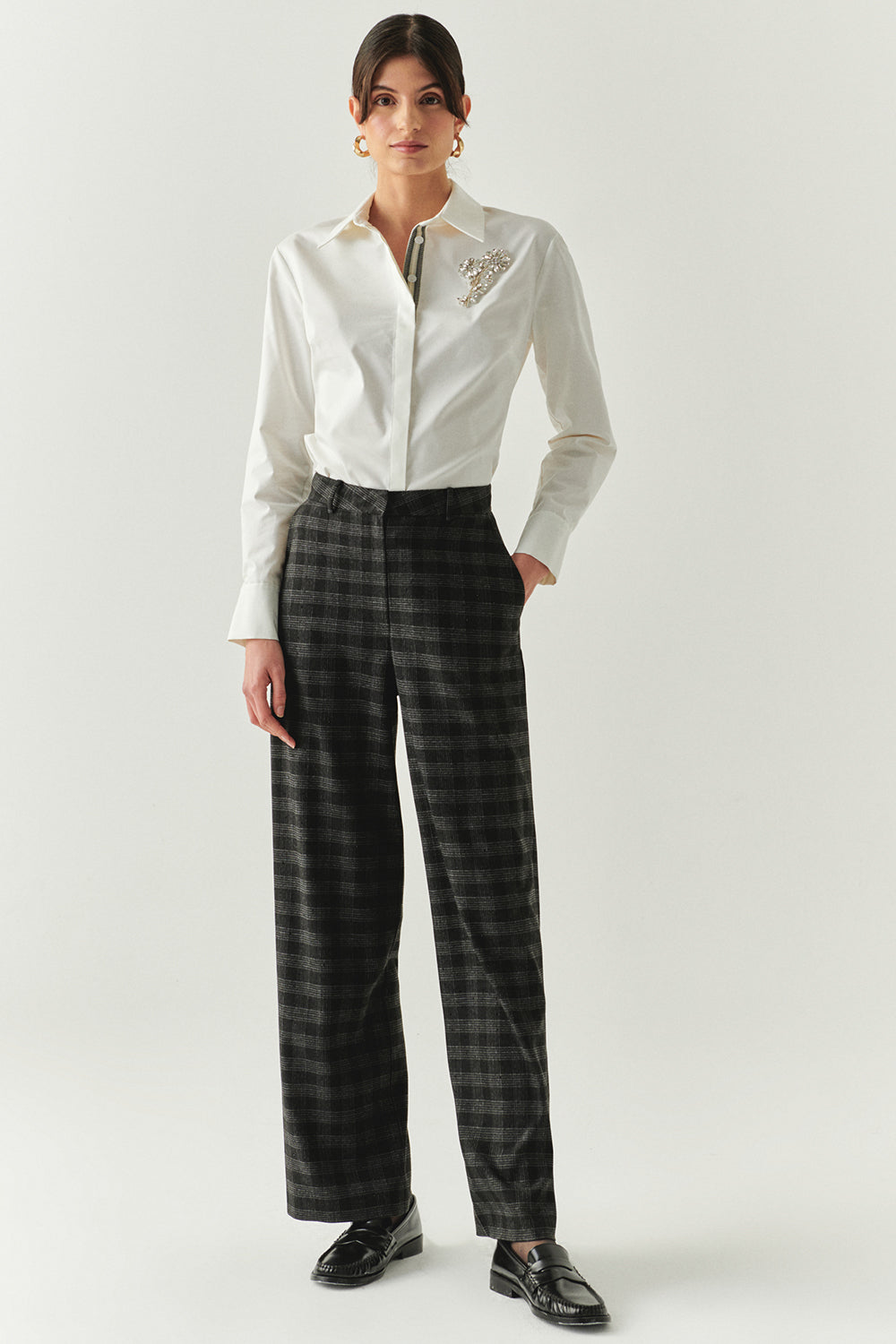 Exquise-Ekose Taş Detaylı Cepli Boru Paça Regular Antrasit Pantolon-PANTOLON-1-Milagron.com