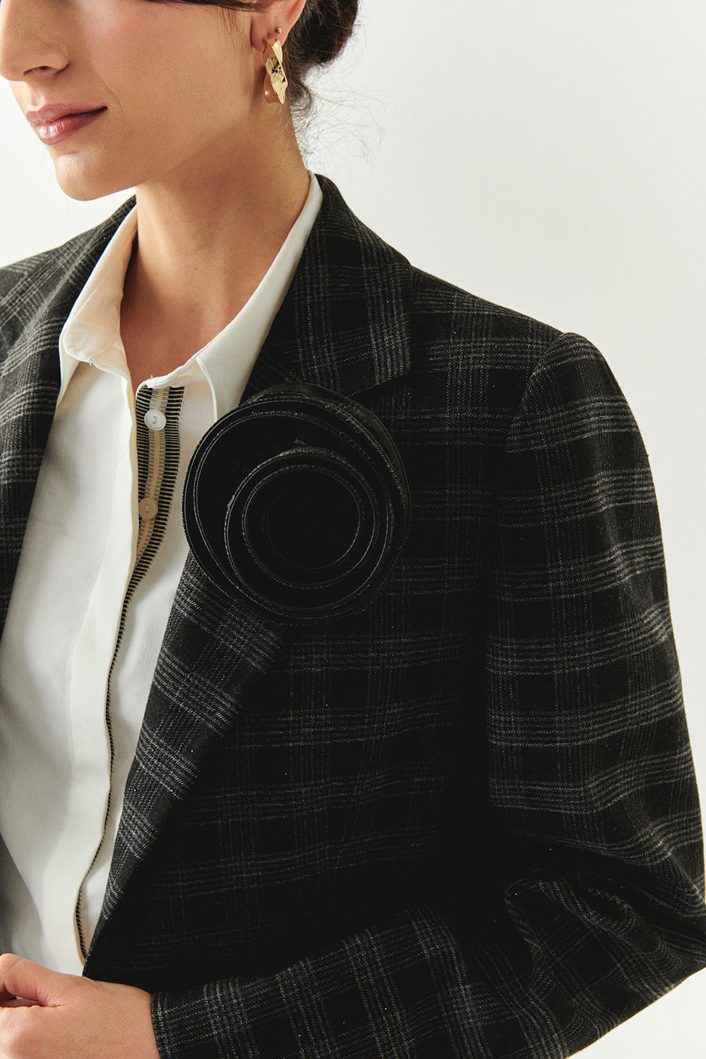 Exquise-Ekose Taş Detaylı Cepli Regular Astarlı Antrasit Blazer Ceket-BLAZER-5-Milagron.com