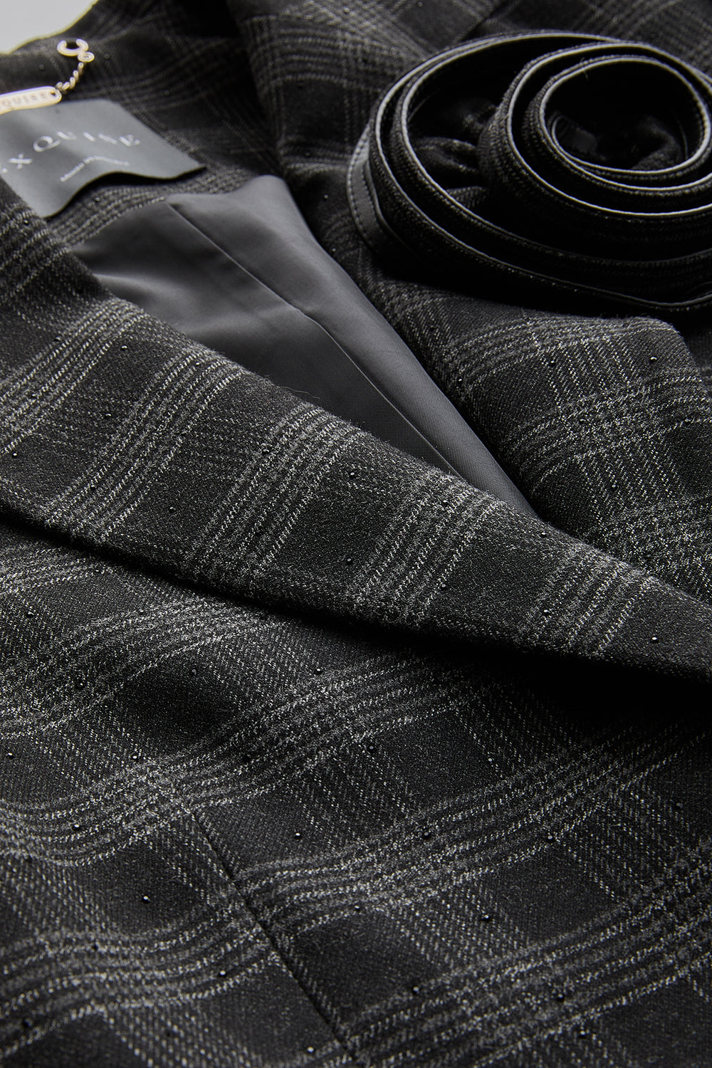 Exquise-Ekose Taş Detaylı Cepli Regular Astarlı Antrasit Blazer Ceket-BLAZER-6-Milagron.com