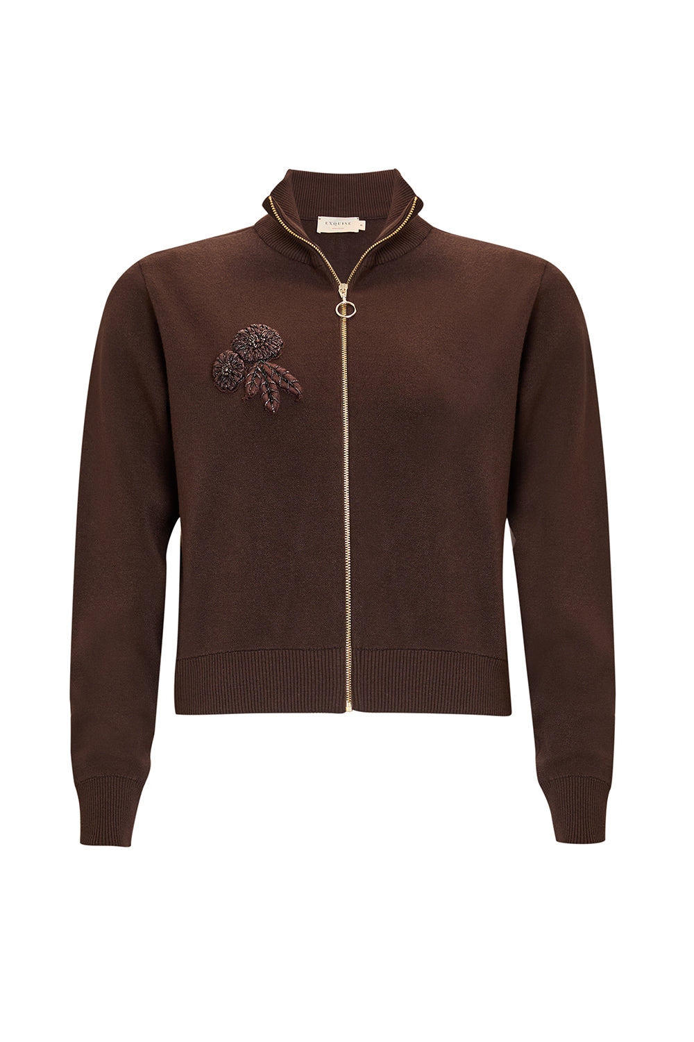 Exquise-Fermuarlı Dik Yaka Uzun Kollu Regular Triko Hırka-HIRKA-1-Milagron.com