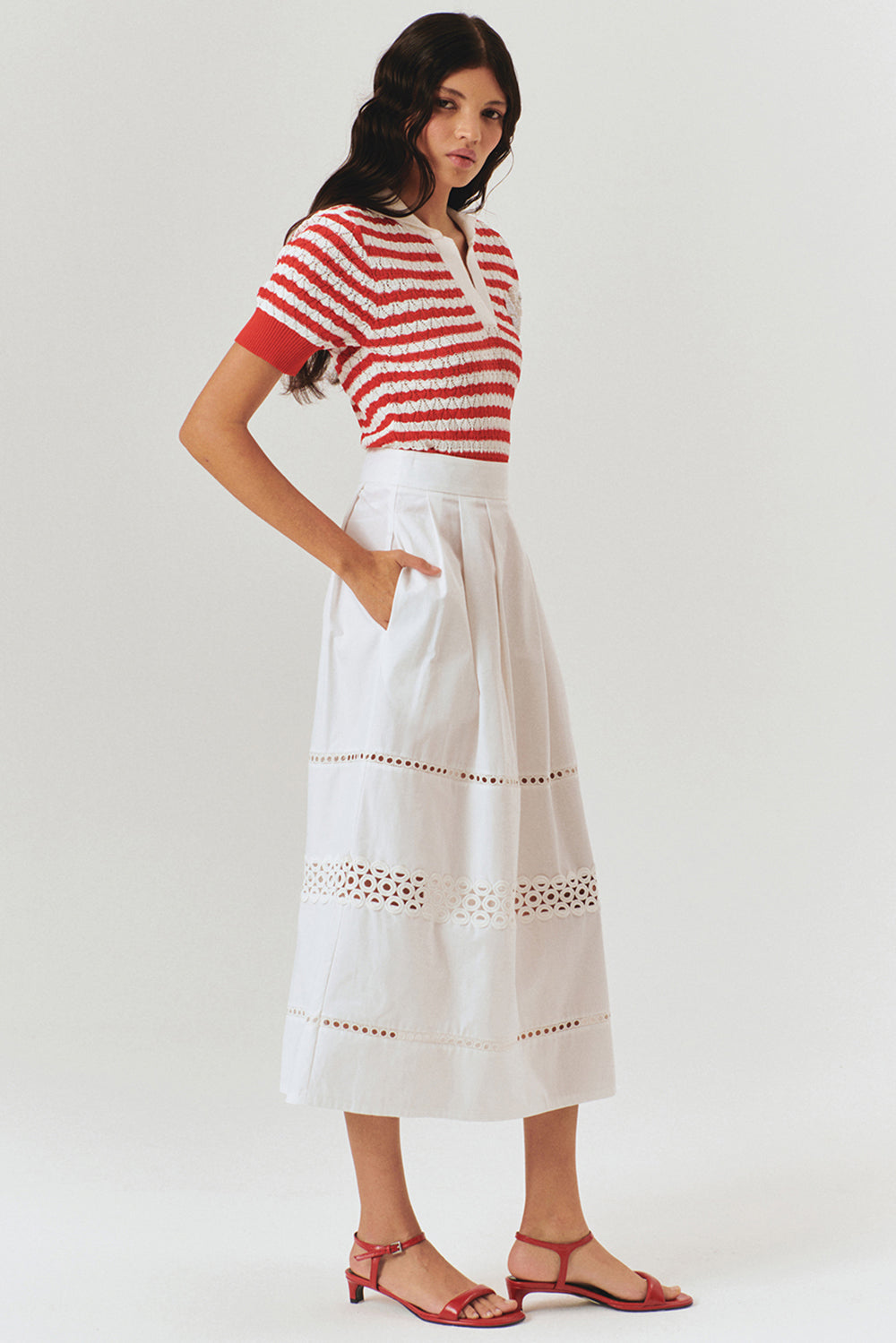 Exquise-Fisto Detaylı Pamuklu Midi Boy Etek-Etek-3-Milagron.com