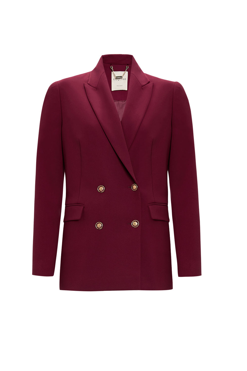 Exquise-Gold Düğme Detaylı Kruvaze Dokuma Blazer Ceket-CEKET-4-Milagron.com