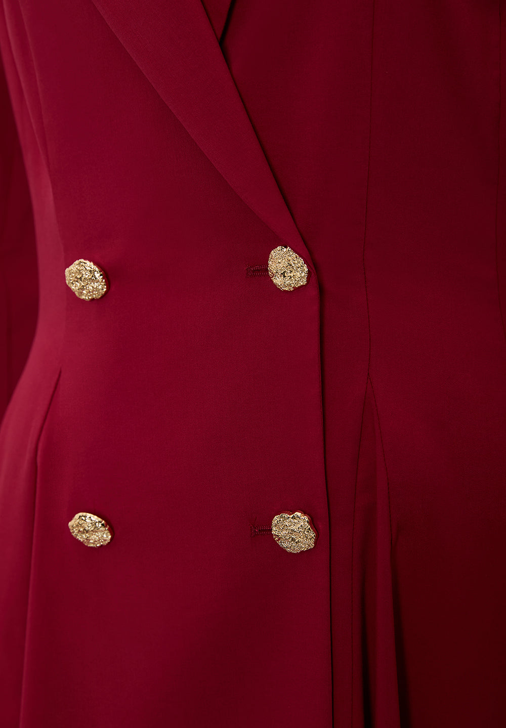 Exquise-Gold Düğme Detaylı Kruvaze Dokuma Midi Blazer Elbise-ELBİSE-6-Milagron.com