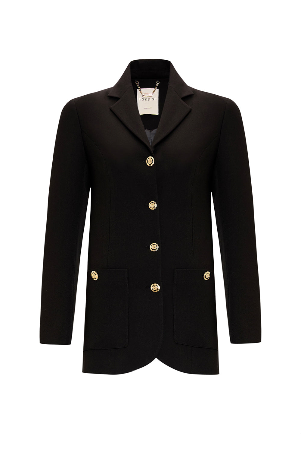 Exquise-Gold Düğmeli Uzun Kollu Regular Dokuma Blazer Ceket-CEKET-1-Milagron.com