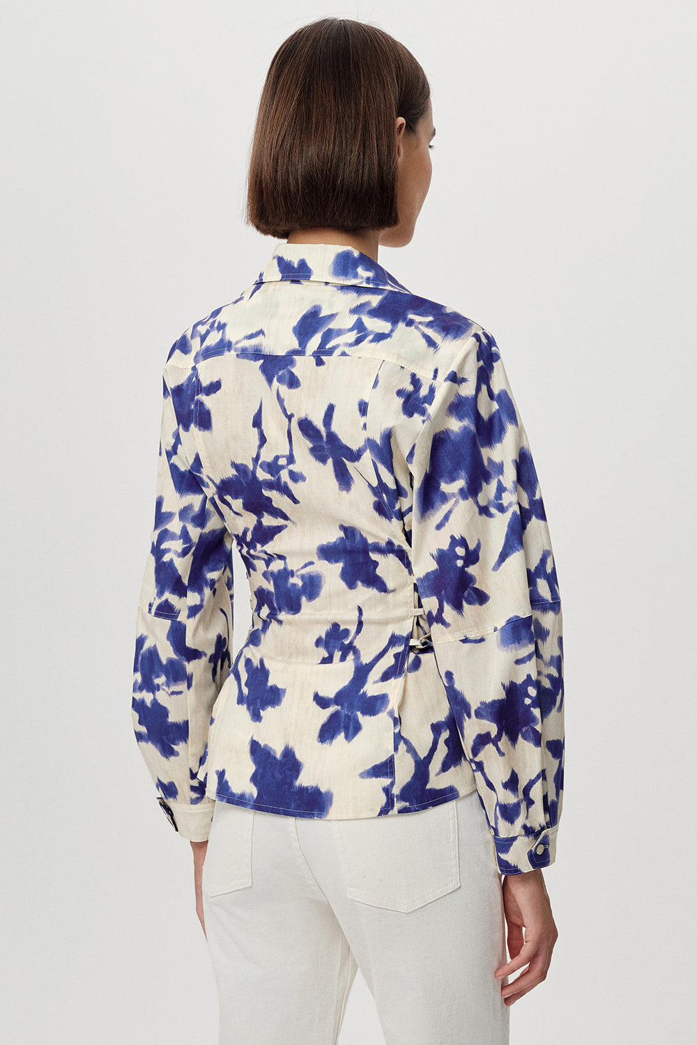 Gömlek Yaka Balon Kollu Bele Oturan Regular Krem Saks Gömlek