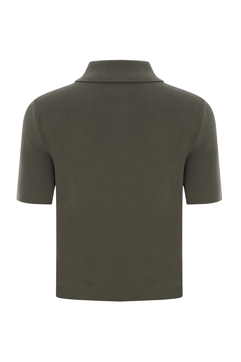 Exquise-Gömlek Yaka Düğmeli Kısa Kollu Slim Fit Haki Triko Bluz-BLUZ-7-Milagron.com