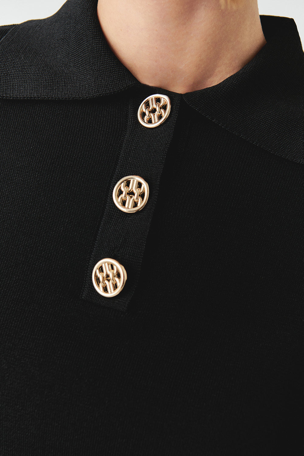 Exquise-Gömlek Yaka Düğmeli Kısa Kollu Slim Fit Siyah Triko Bluz-BLUZ-4-Milagron.com