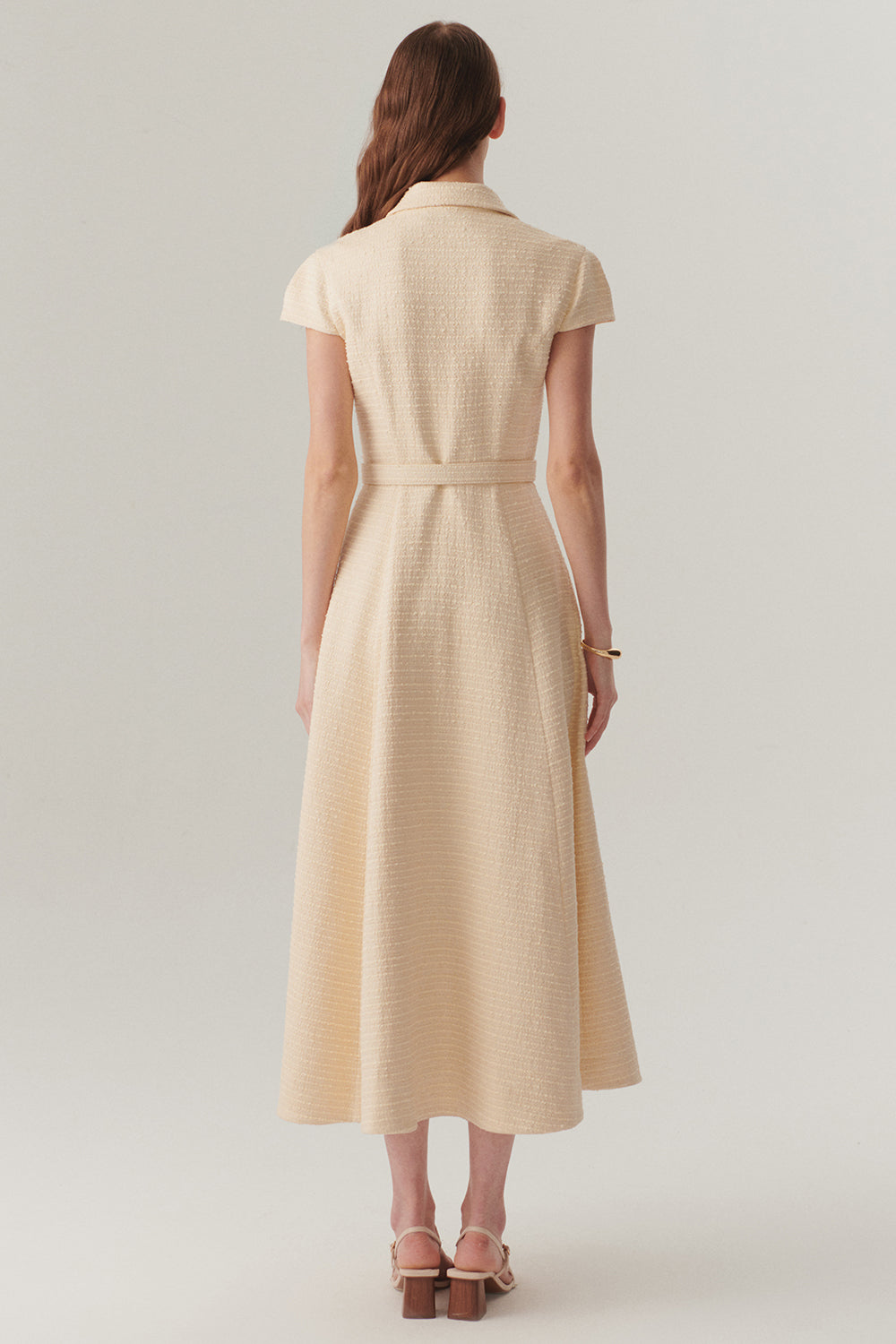 Exquise-Gömlek Yaka Kısa Kollu önden Düğmeli Regular Fit Midi Boy Ekru Elbise-ELBİSE-2-Milagron.com