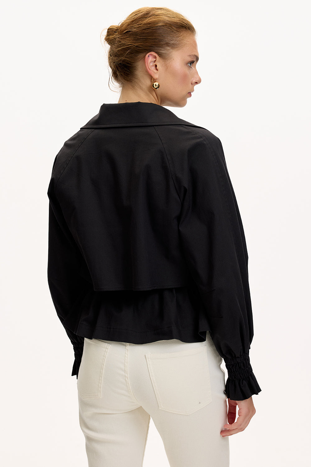 Exquise-Gömlek Yaka Reglan Kol Regular Astarlı Pamuklu Siyah Ceket-CEKET-8-Milagron.com