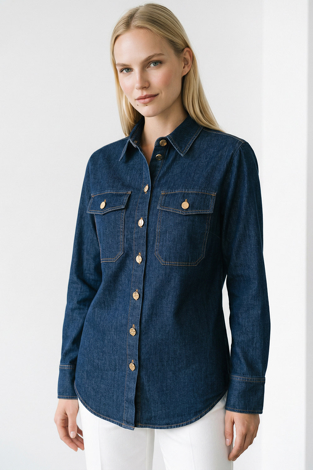 Gömlek Yaka Uzun Kollu Çıt Çıtlı Regular Denim Gömlek
