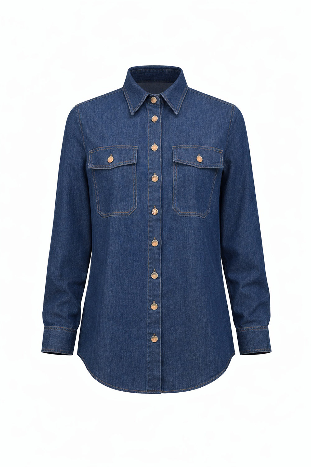 Gömlek Yaka Uzun Kollu Çıt Çıtlı Regular Denim Gömlek