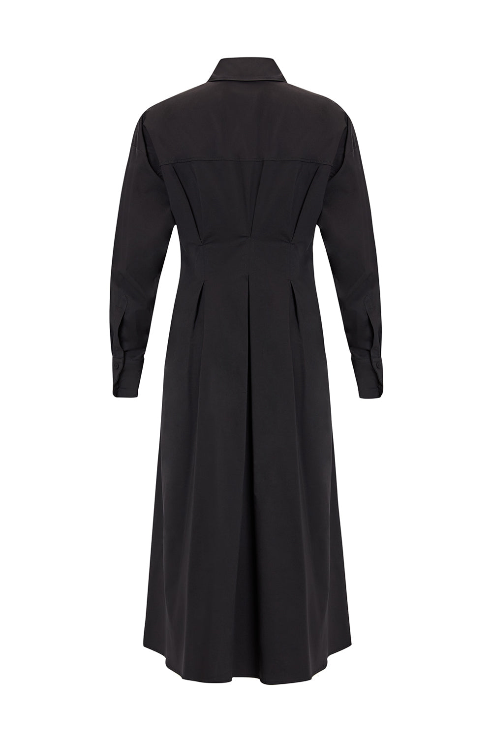 Exquise-Gömlek Yaka Uzun Kollu Siyah Slim Fit Midi Elbise-ELBİSE-2-Milagron.com