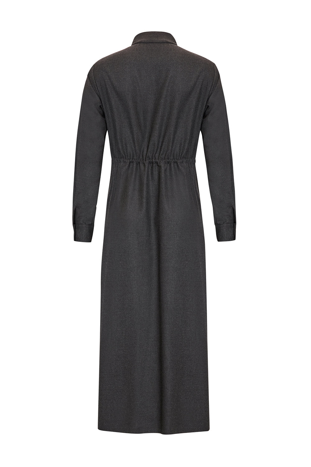 Exquise-Hakim Yaka Büzgülü Deri Aksesuarlı Uzun Dokuma Elbise-ELBİSE-2-Milagron.com