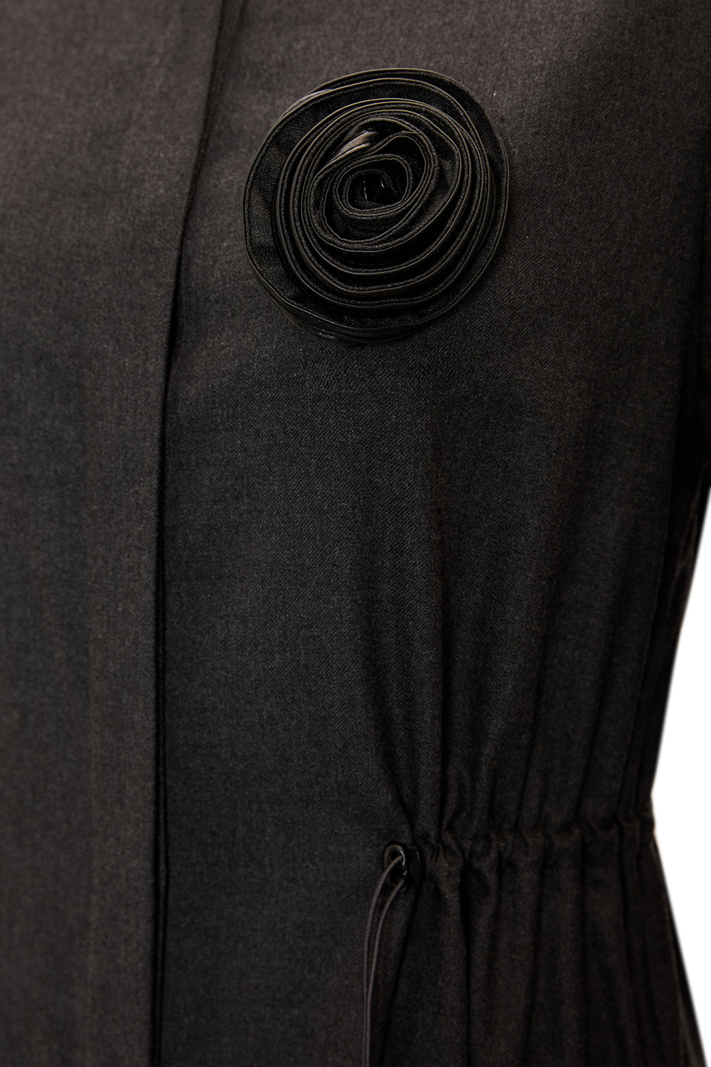 Exquise-Hakim Yaka Büzgülü Deri Aksesuarlı Uzun Dokuma Elbise-ELBİSE-3-Milagron.com