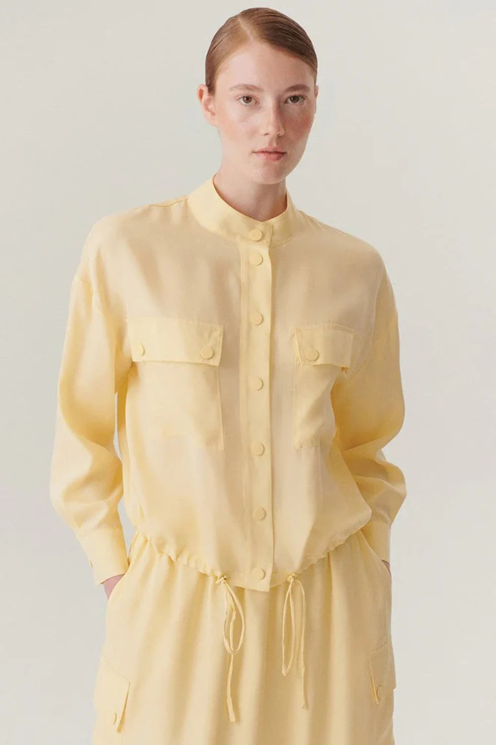 Hakim Yaka çift Cepli Ayarlanabilir Bağcıklı Rahat Kalıp Lyocell Ceket - 0