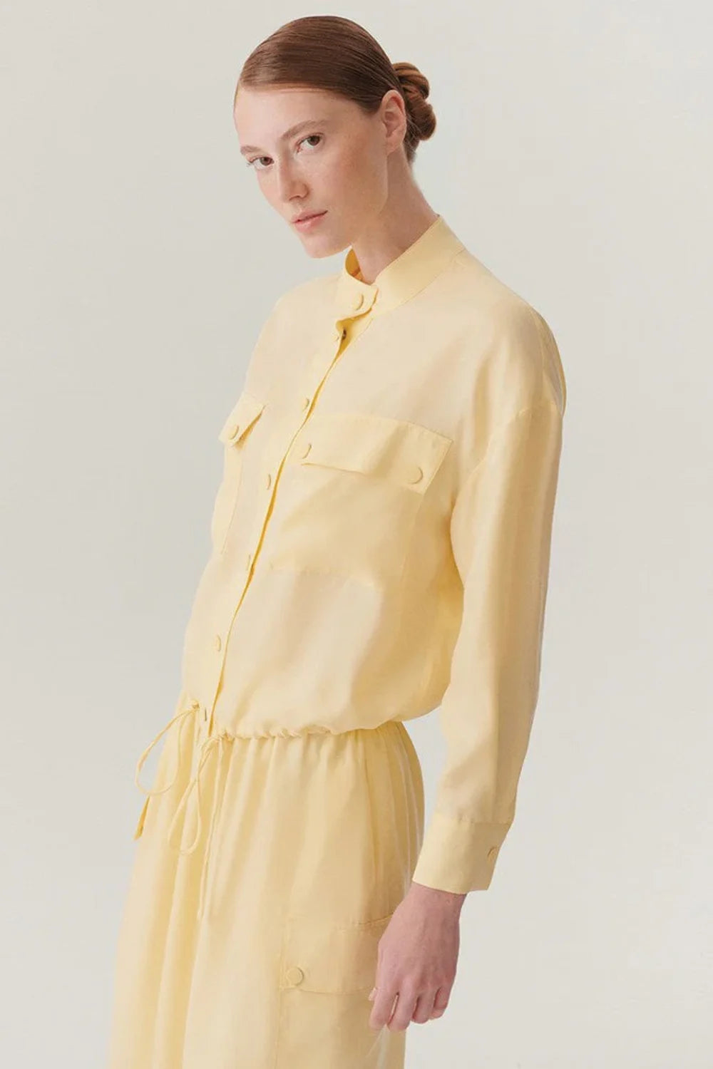 Hakim Yaka çift Cepli Ayarlanabilir Bağcıklı Rahat Kalıp Lyocell Ceket - 3