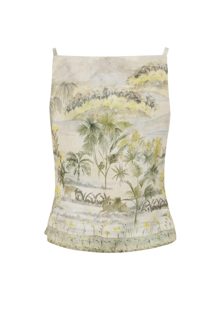 İnce Askılı Regular Fit Tropikal Desenli Bluz - 2