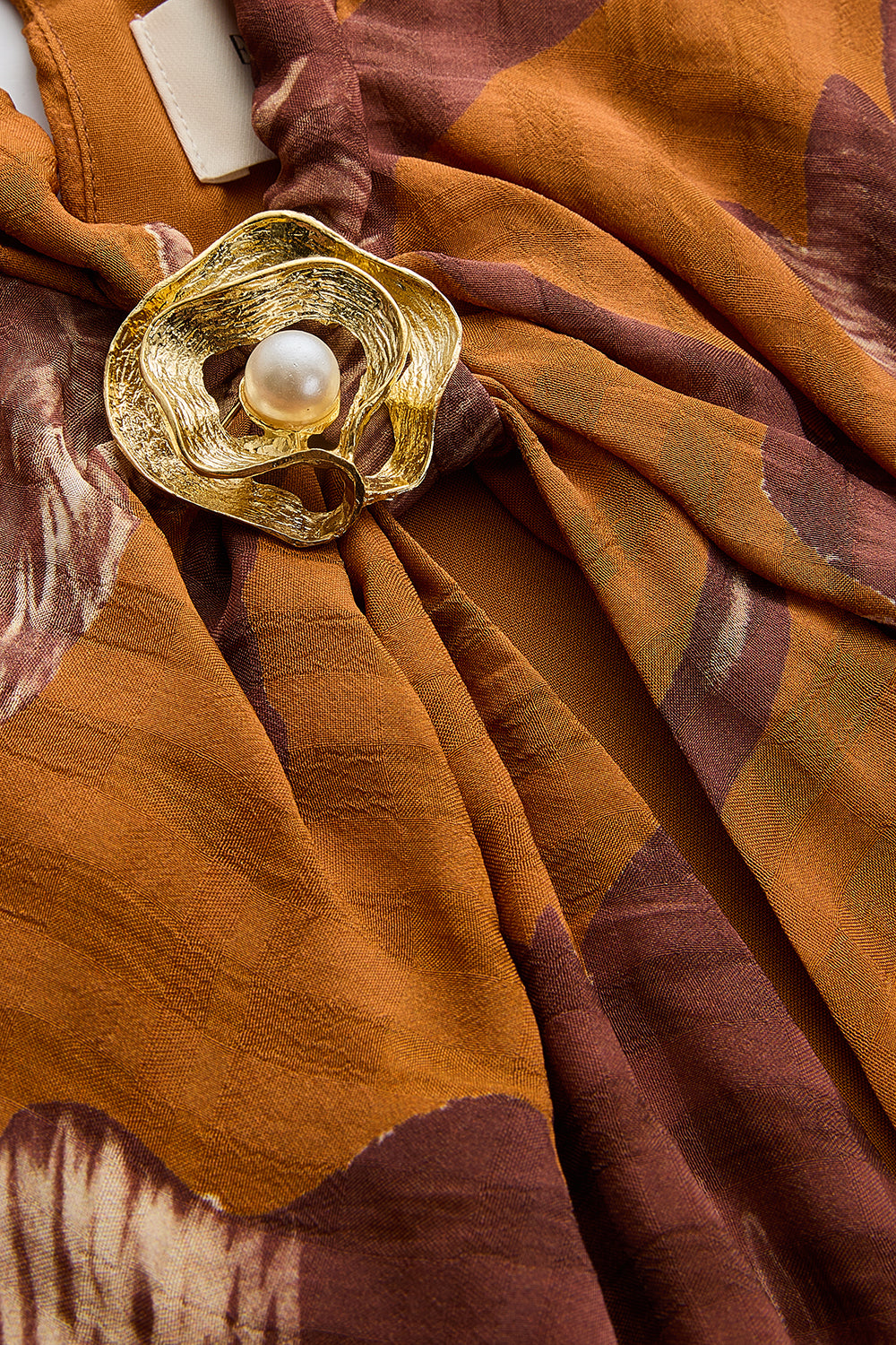 Exquise-İnci Tokalı Detaylı Desenli Maxi Elbise-ELBİSE-6-Milagron.com