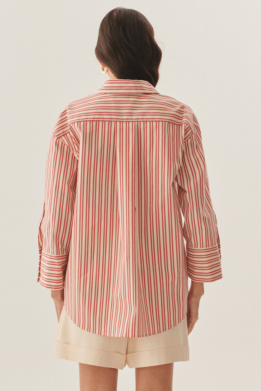 Exquise-İşleme Detaylı Kırmızı çizgili Regular Gömlek-Gömlek-4-Milagron.com