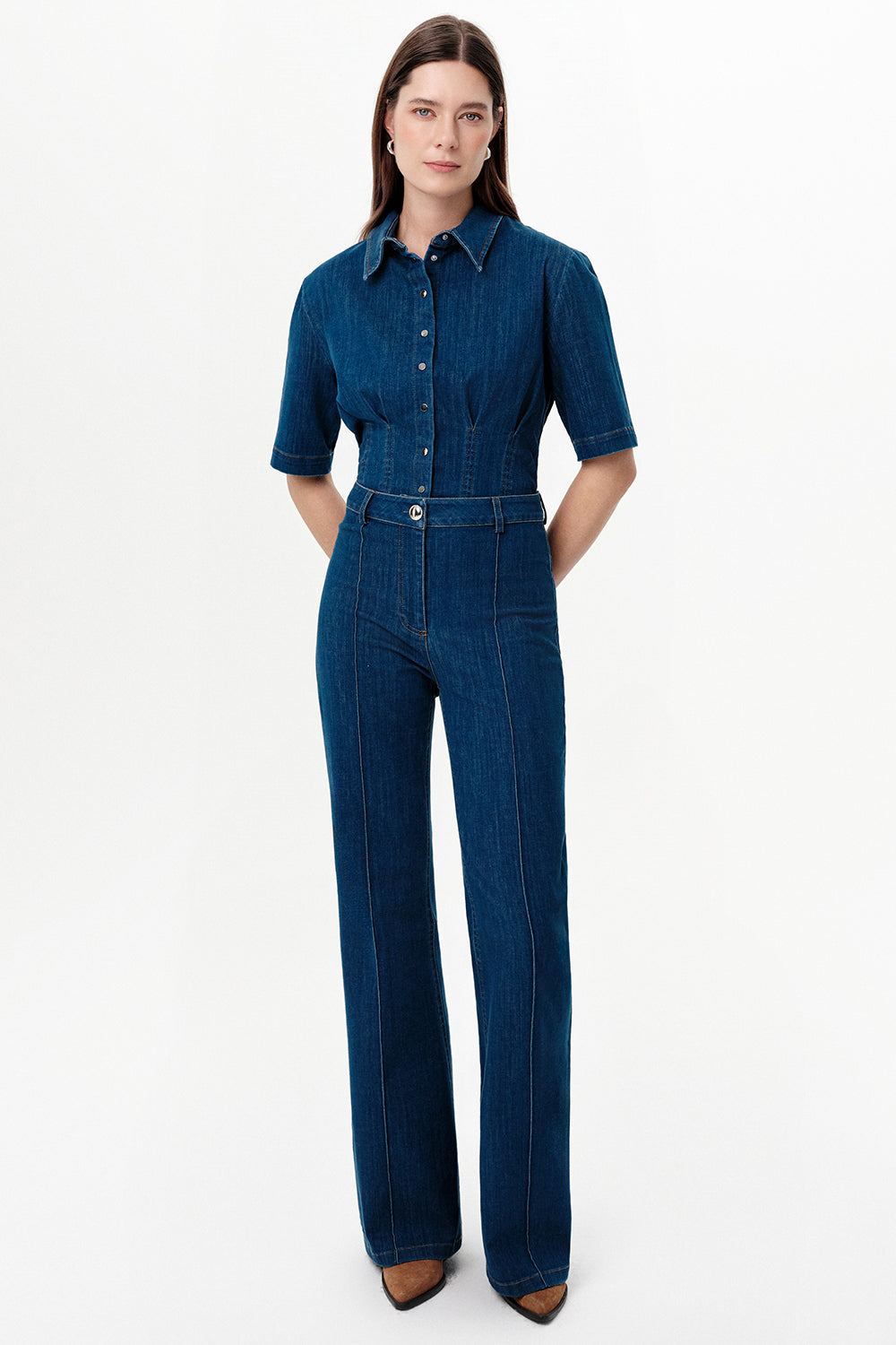 Exquise-İspanyol Paça Yüksek Bel Slim Fit Denim Pantolon – İndi̇go-Pantolon-1-Milagron.com