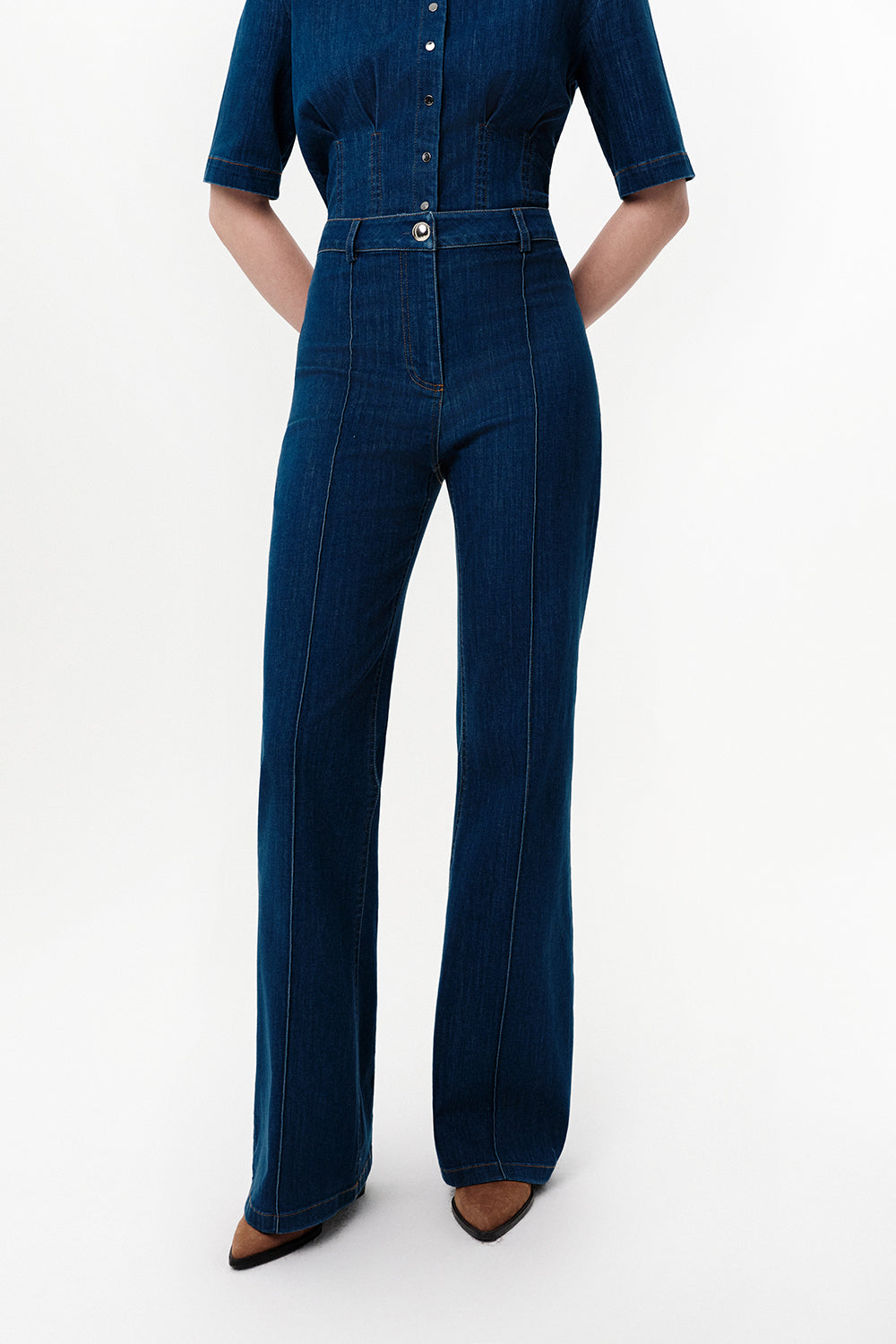 Exquise-İspanyol Paça Yüksek Bel Slim Fit Denim Pantolon – İndi̇go-Pantolon-4-Milagron.com