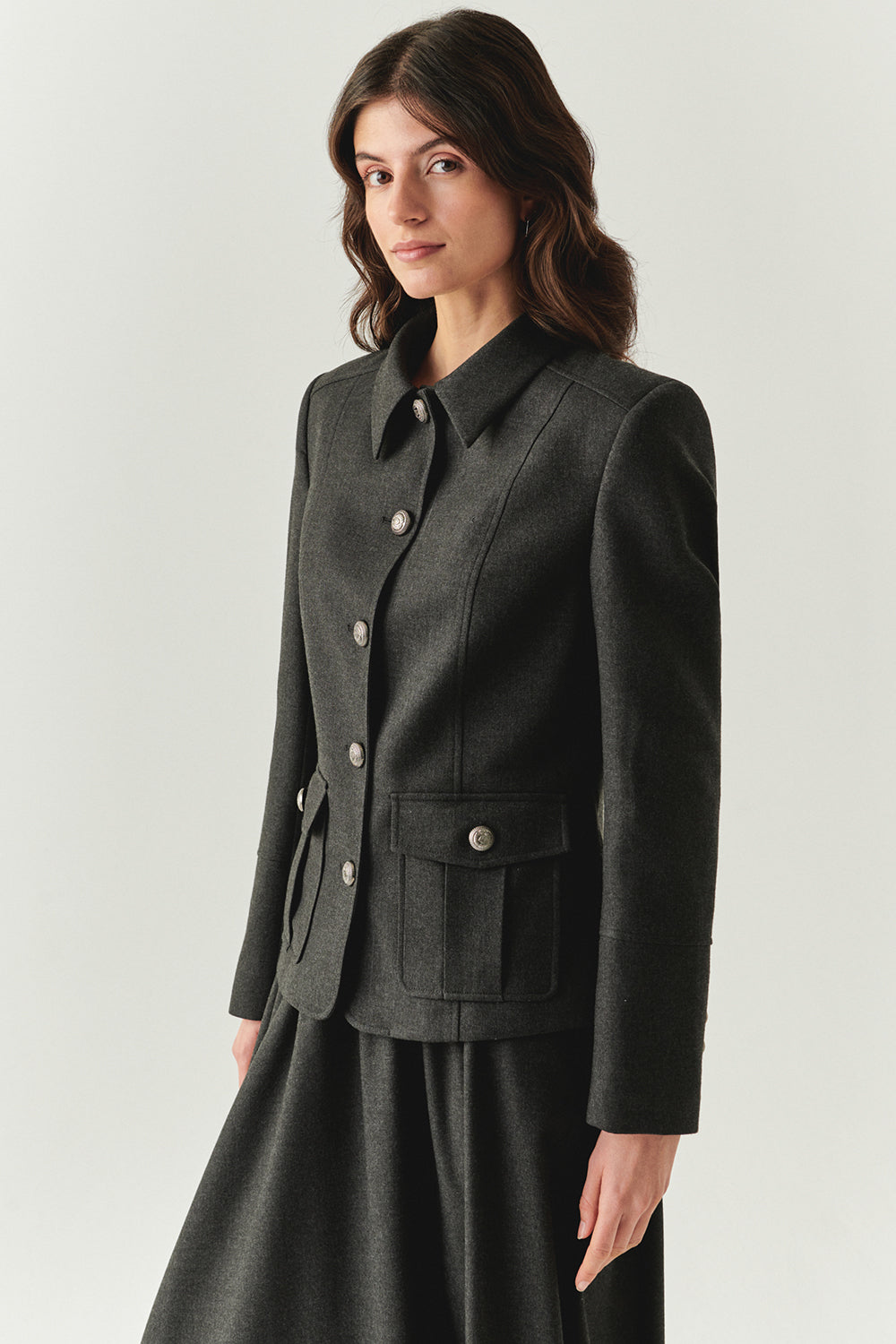 Exquise-Kapak Cepli Astarlı Slim Fit Gri Ceket-CEKET-1-Milagron.com