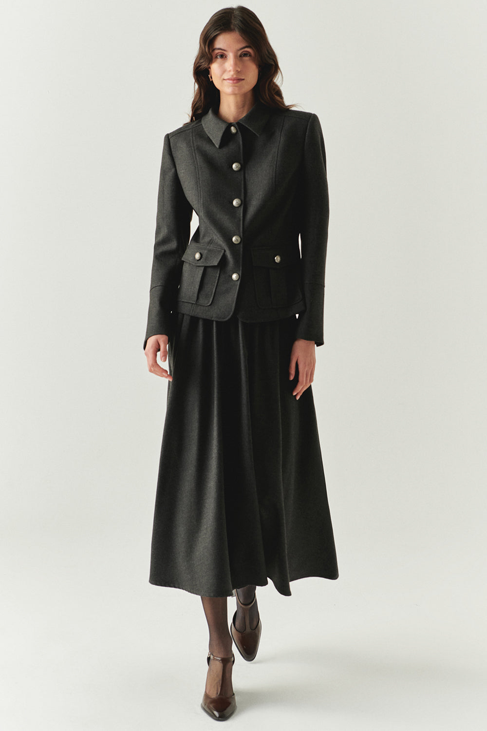 Exquise-Kapak Cepli Astarlı Slim Fit Gri Ceket-CEKET-5-Milagron.com