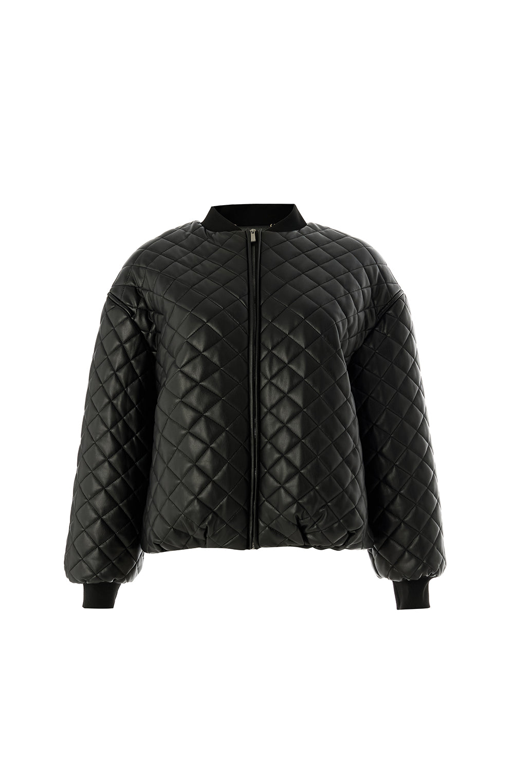 Exquise-Kapitone Suni Deri Astarlı Fermuarlı Bomber Siyah Ceket-CEKET-6-Milagron.com