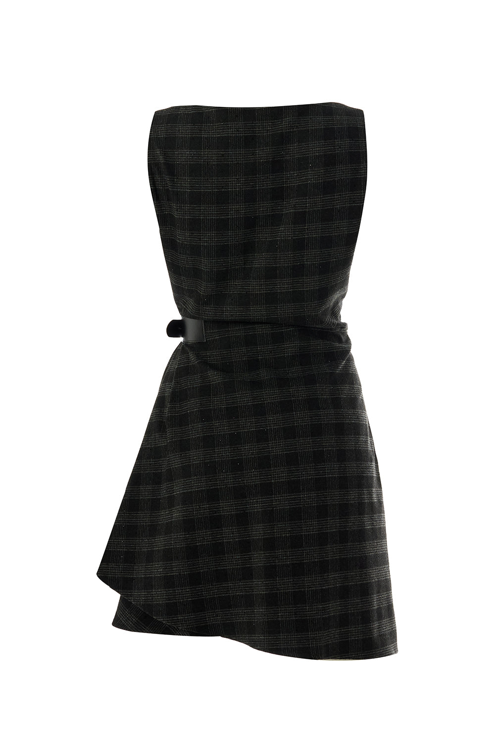 Exquise-Kare Yaka Taş Detaylı Ekose Slim Fit Astarlı Antrasit Mini Elbise-ELBİSE-8-Milagron.com