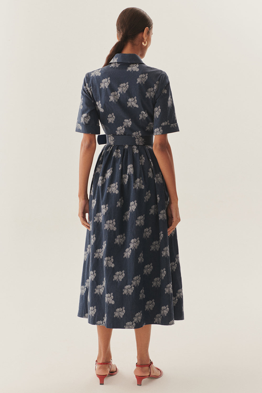 Exquise-Kemer Detaylı Desenli Pamuklu Regular Midi Elbise-ELBİSE-4-Milagron.com