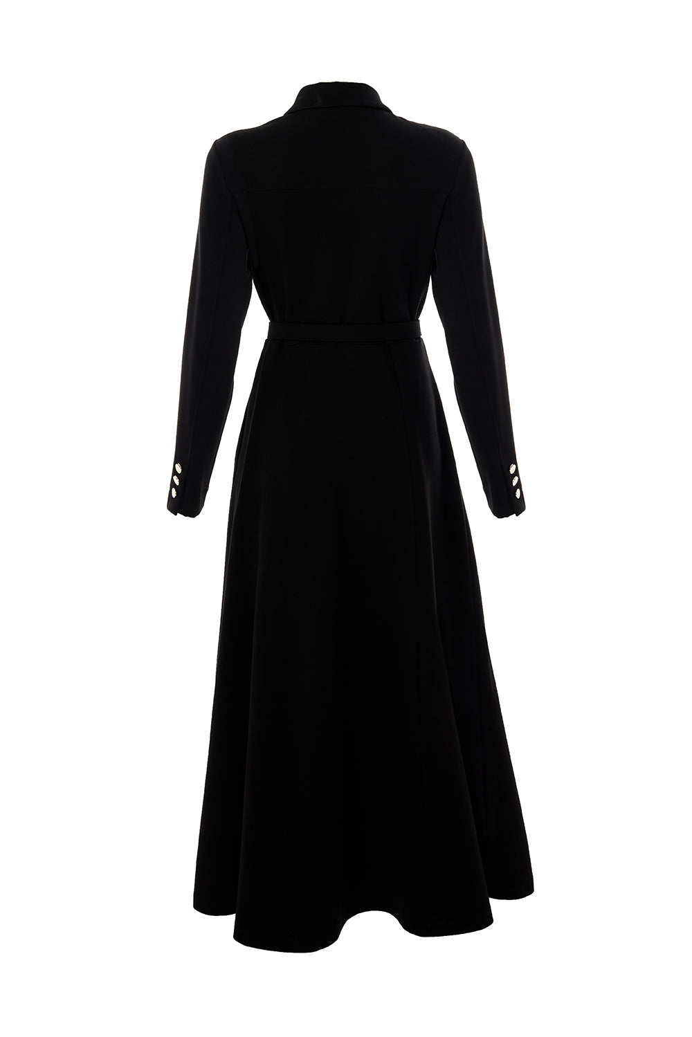 Exquise-Kemerli Gömlek Yaka Cepli Slim Fit Midi Siyah Örme Elbise-ELBİSE-8-Milagron.com