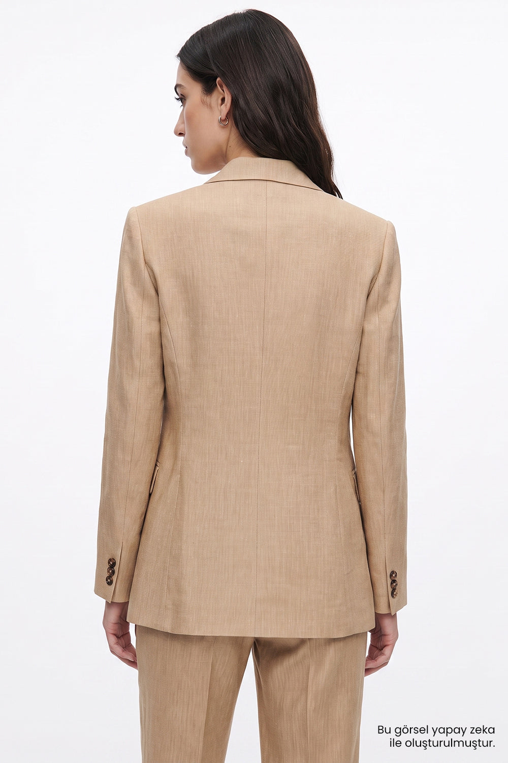 Exquise-Keten Karışımlı Vatkalı Kruvaze Regular Ceket – Camel-Ceket-5-Milagron.com