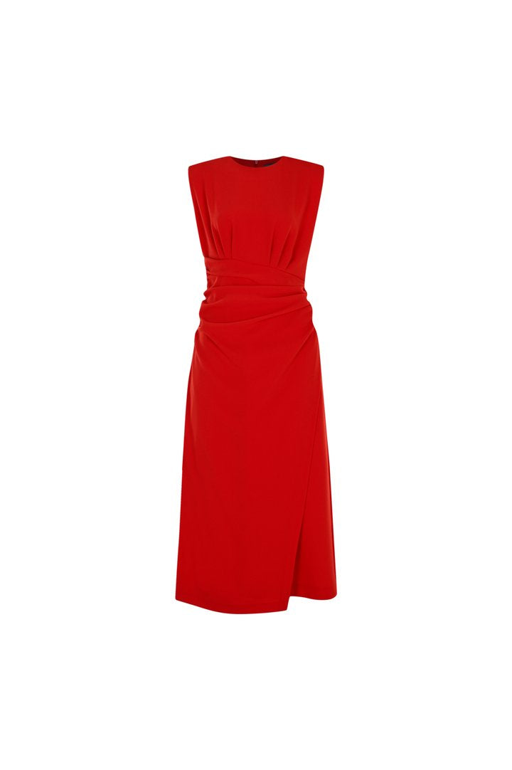 Exquise-Kırmızı Kolsuz Drapeli Midi Elbise-ELBİSE-6-Milagron.com