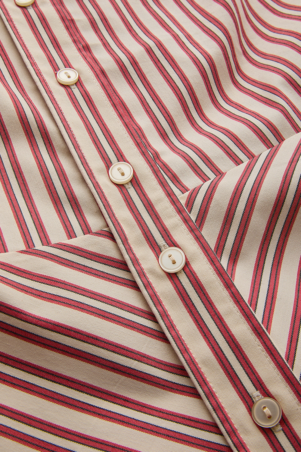 Exquise-Kırmızı çizgili Kemerli Balon Kol A Kesim Regular Midi Gömlek Elbise-ELBİSE-7-Milagron.com