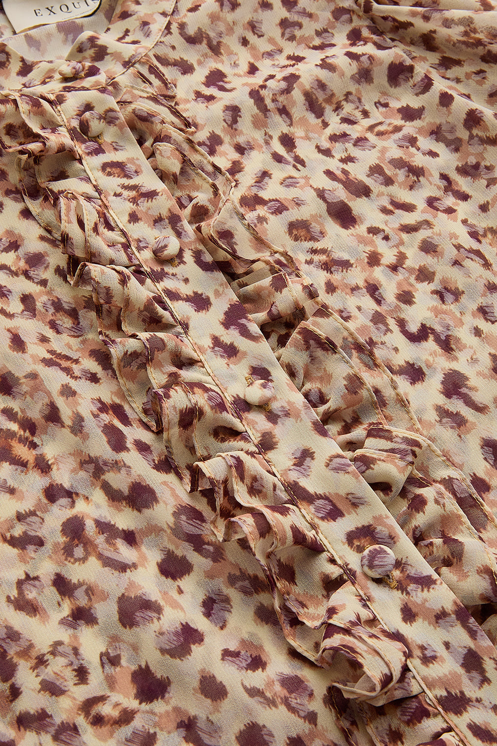 Exquise-Kısa Kol Fırfır Biye Detaylı Regular Fit Desenli şifon Gömlek-Gömlek-7-Milagron.com