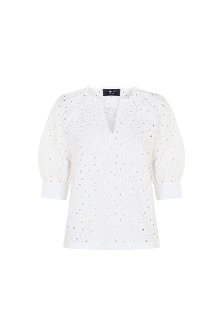 Exquise-Kısa Kol Fisto Kumaş Rahat Kalıp Siyah Bluz-Bluz-7-Milagron.com