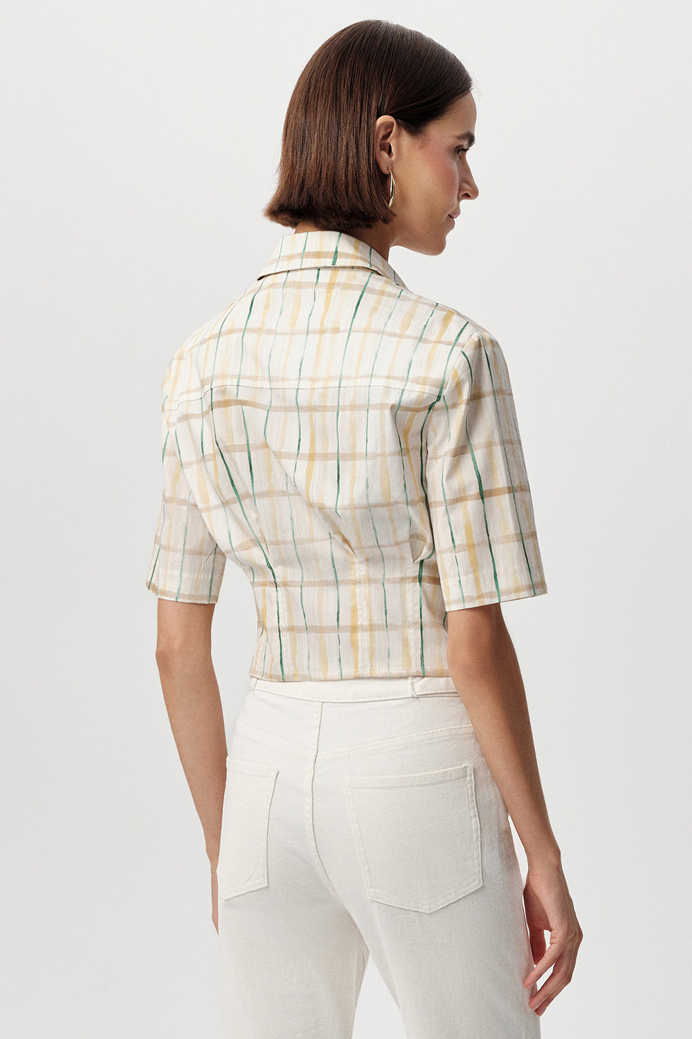 Kısa Kollu Beli Pile Detaylı Crop Regular Çok Renkli Gömlek