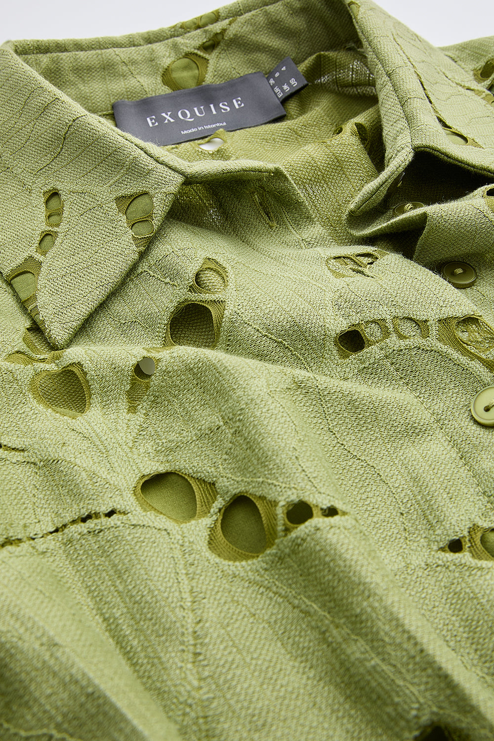 Kısa Kollu Düğmeli Delikli Astarlı Midi Gömlek Yeşil Elbise